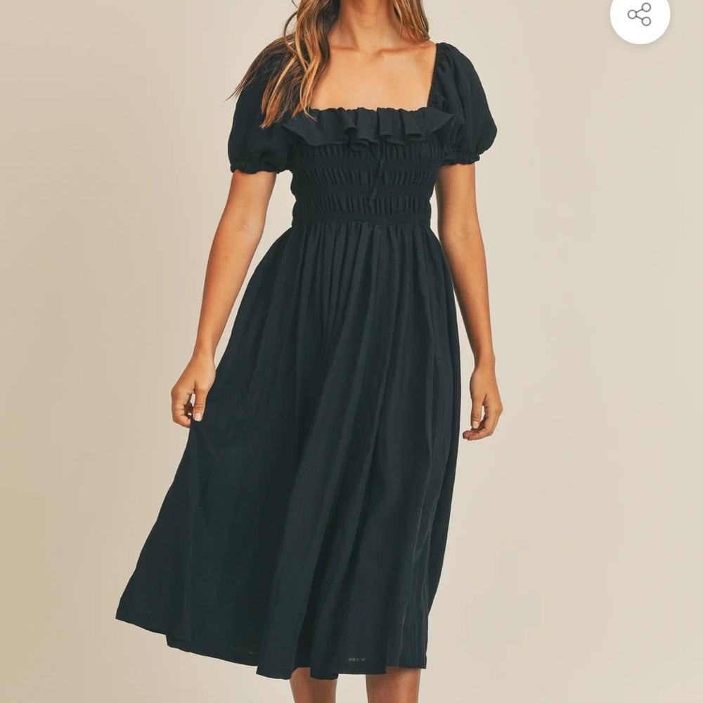 Foxblood Elegant Black Puff Sleeve Dress